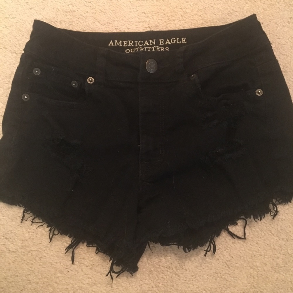 High-waisted black jean shorts